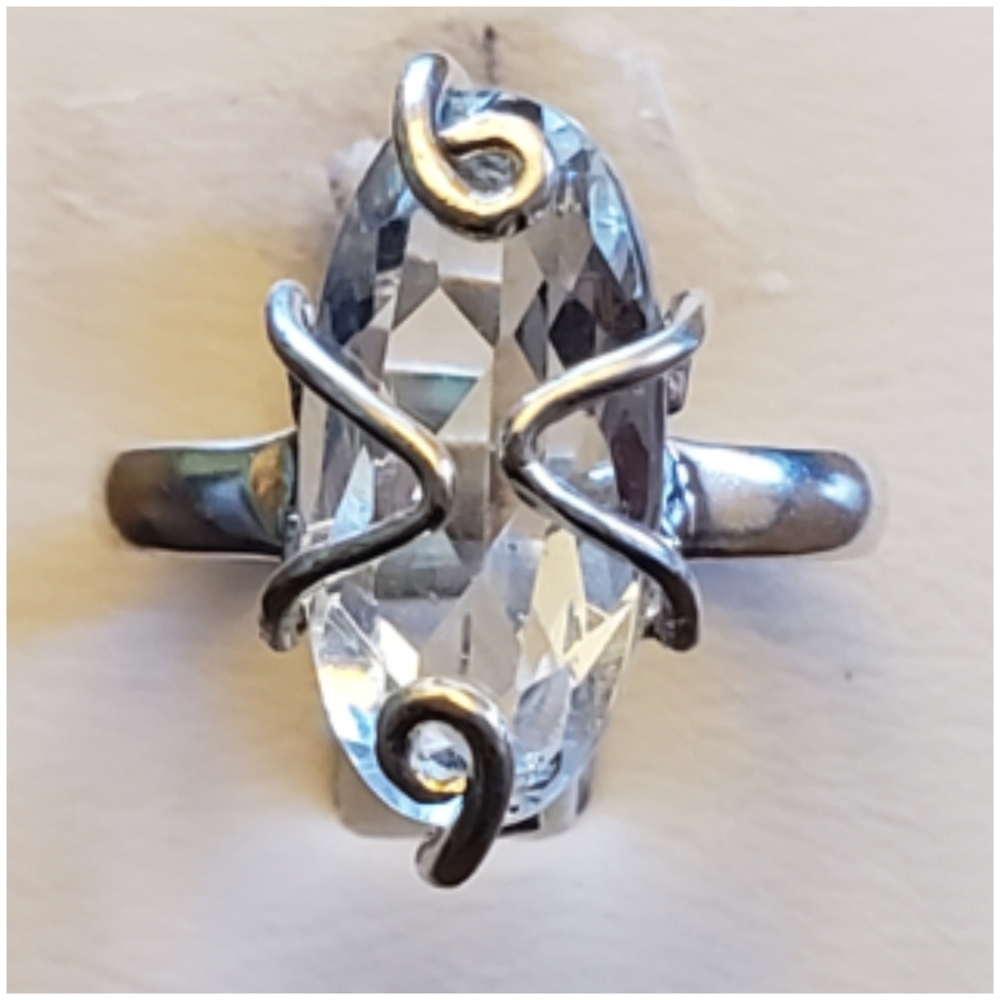Genuine 7ct White Topaz Freeform Art Ring Size 7